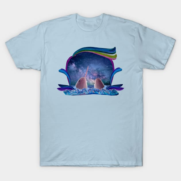 Narwhals Looking at the Night Sky T-Shirt by neyona